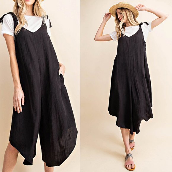 Sky Blue Knotted V-line Wide Crop Jumpsuit - Picture 4 of 5